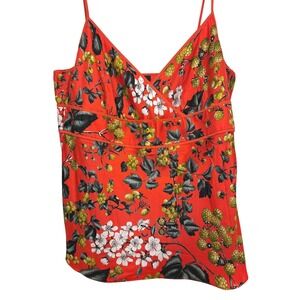 Vintage Y2K J. Crew‎ Floral Print 100% Silk Cami Size 10 V Neck Spaghetti Straps